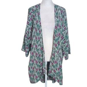 Lularoe Geometric Print Green and Pink Kimono Size Large Lularoe Colorful Kimono